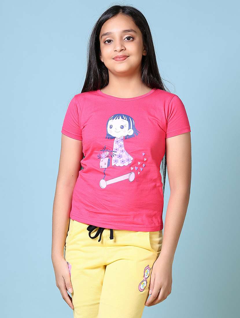girls front print short sleeves tee