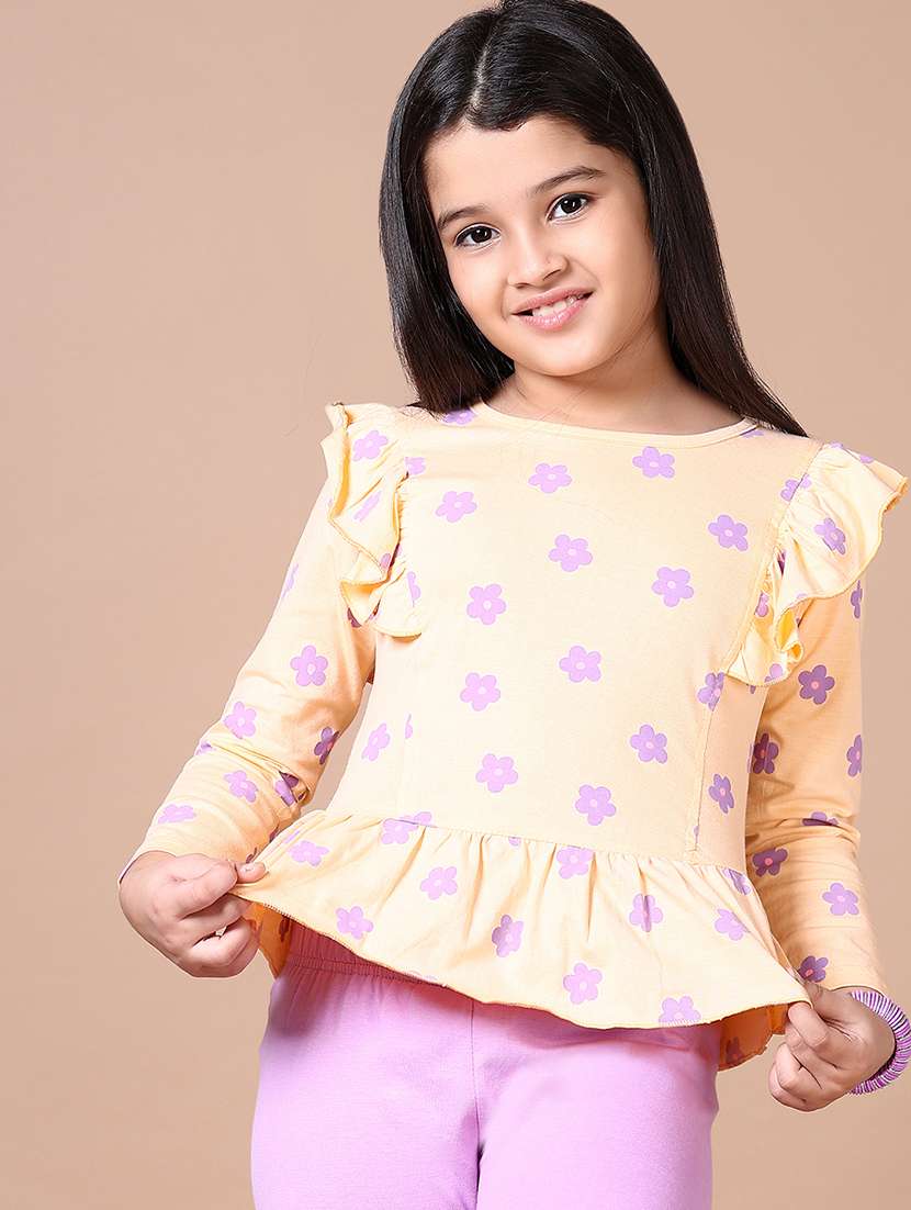 girls florals printed top & leggings full length set