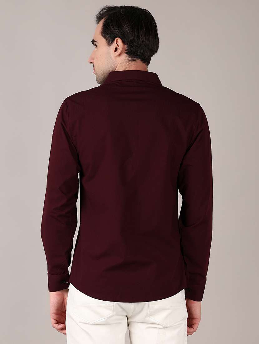 men burgundy solid long sleeve casual shirt - 21569947 -  Standard Image - 2