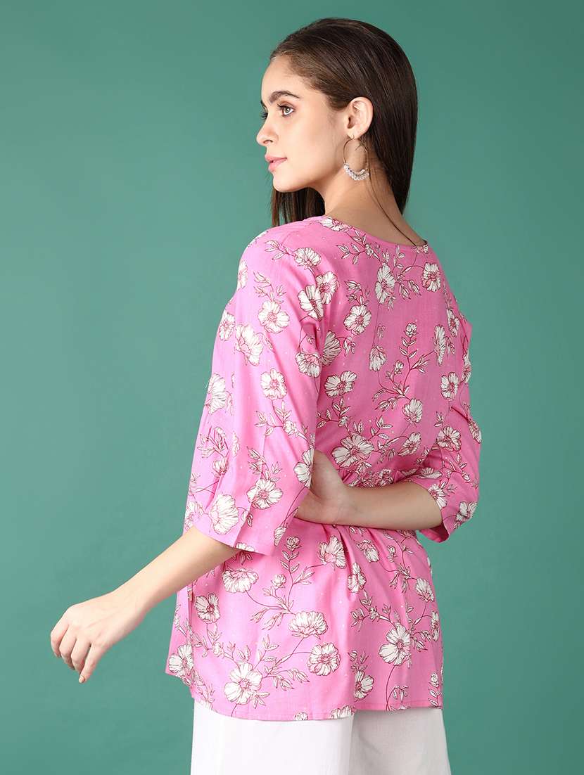 women floral three quarter sleeve a-line kurti - 21569985 -  Standard Image - 2