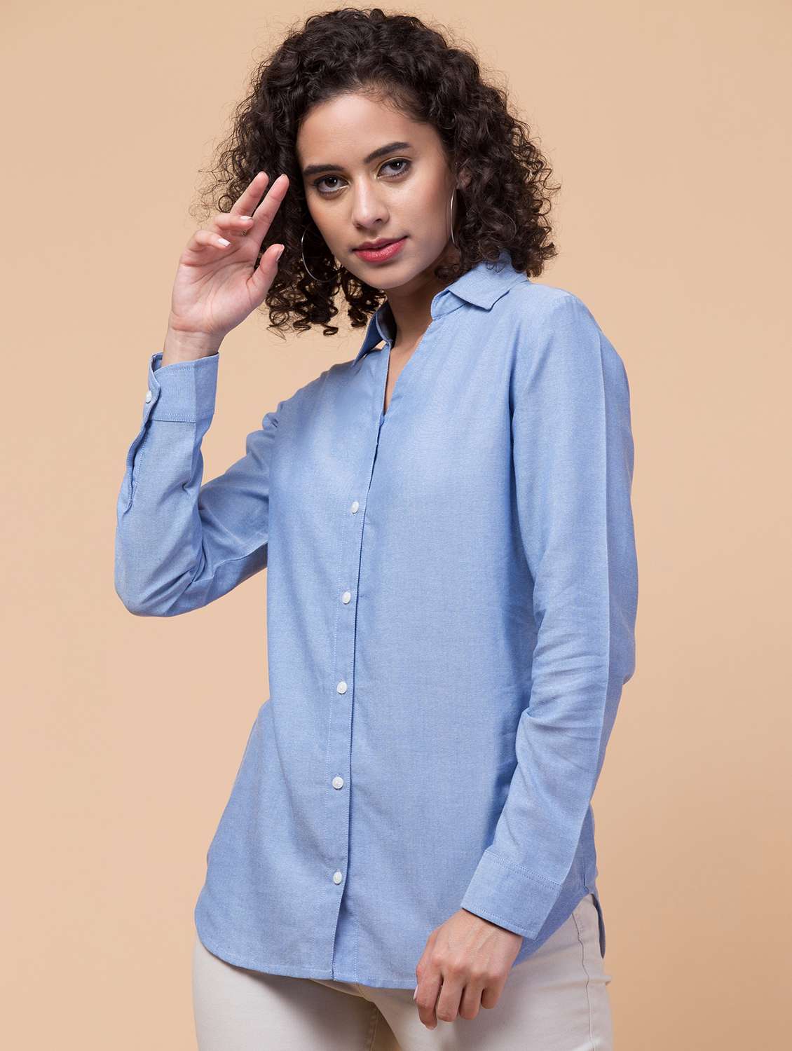 women solid light blue long sleeve shirt - 21570345 - Standard Image - 2