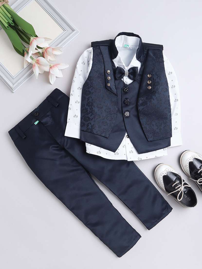 boys formal 3 pcs partywear suit set with neck bow