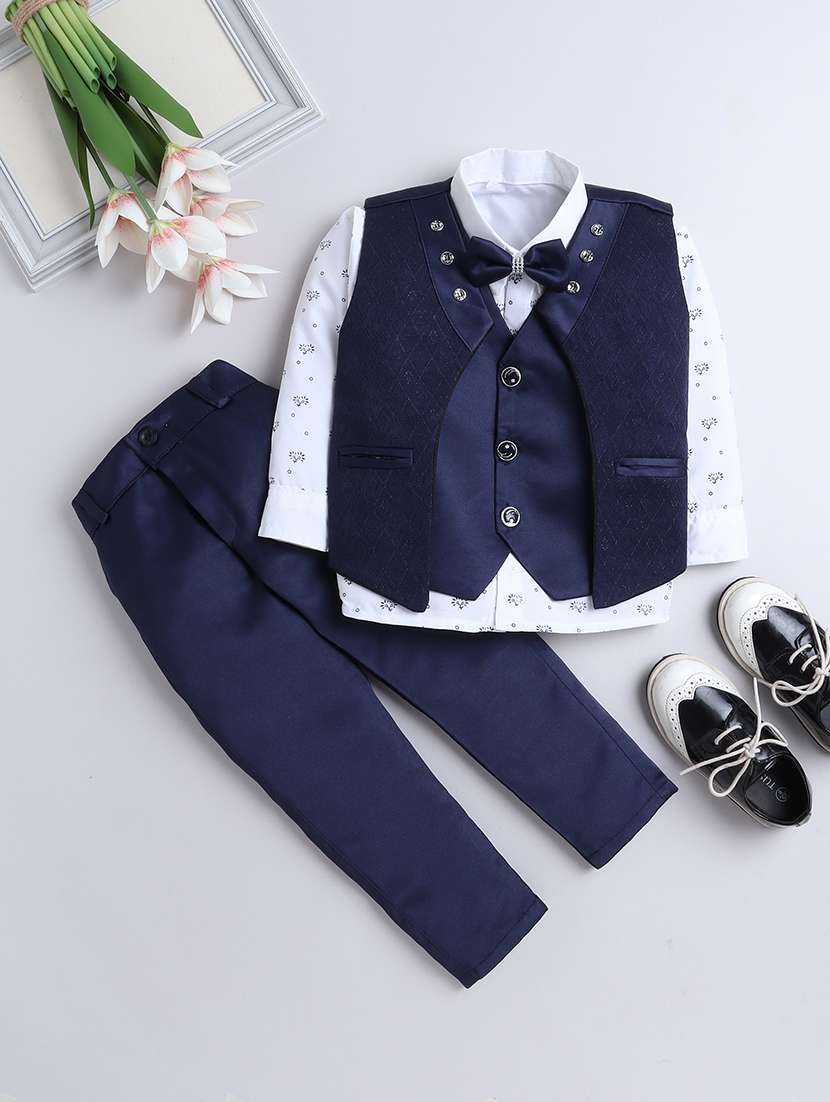boys formal 3 pcs partywear suit set with neck bow