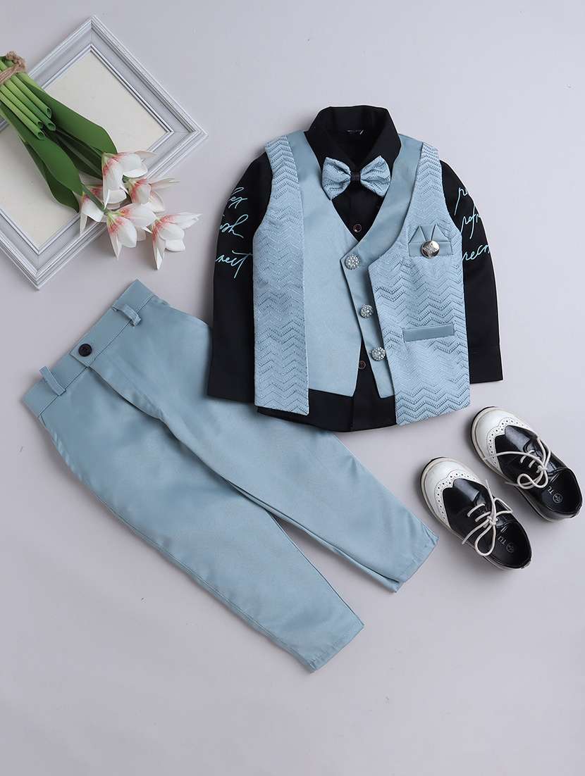 boys formal 3 pcs partywear suit set with neck bow