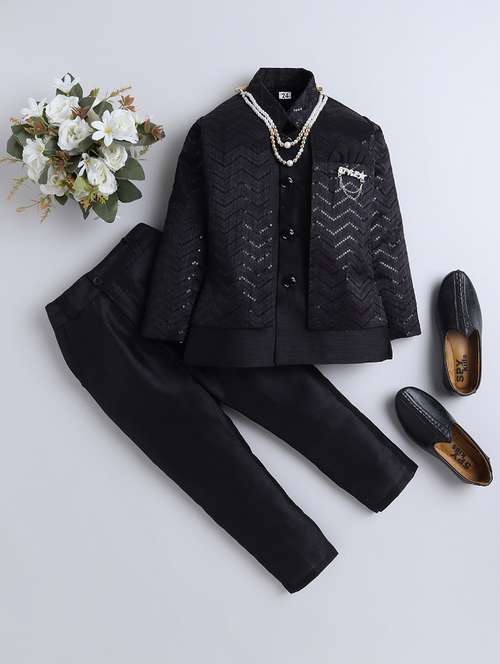 boys sequins work 3 pcs sherwani set - 21570428 - Standard Image - 0