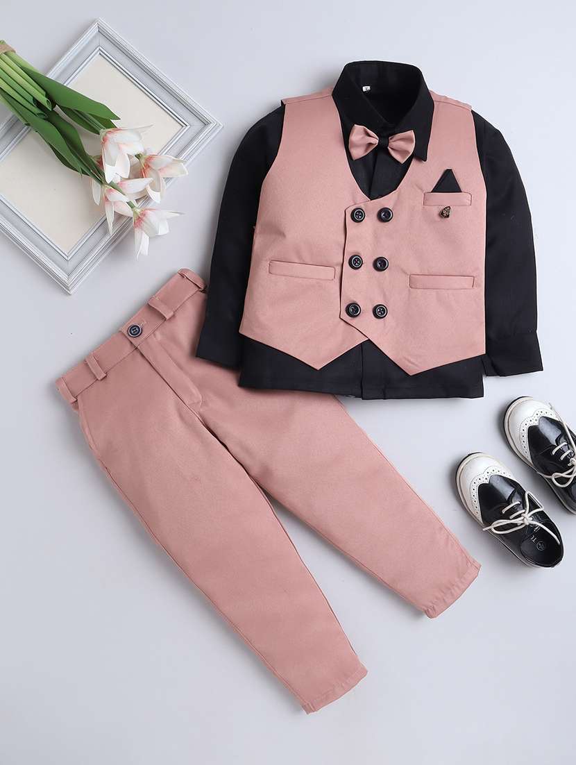 boys formal 3 pcs partywear suit set with neck bow