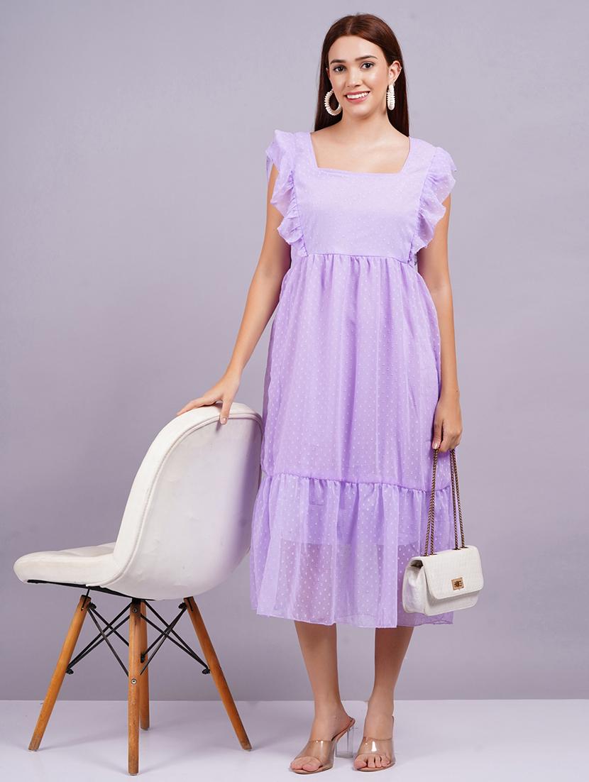 women laveneder solid fit & flare dress - 21570494 - Zoom Image - 0