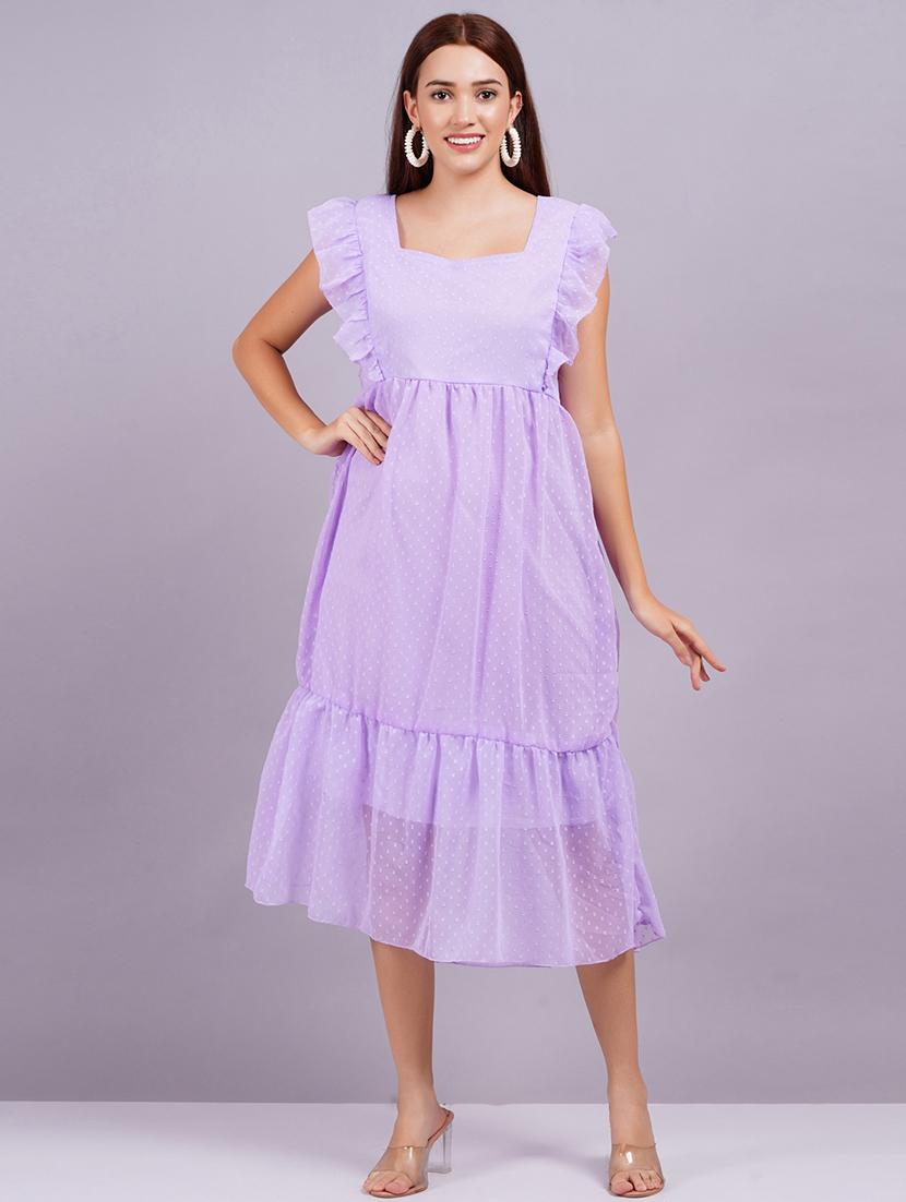 women laveneder solid fit & flare dress - 21570494 - Standard Image - 2