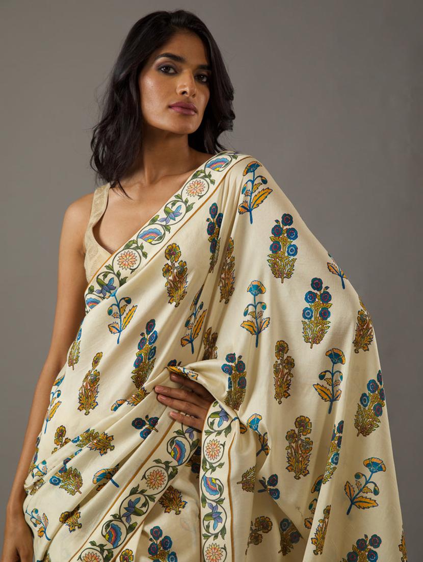 women cream floral printed saree with blouse - 21570568 - Standard Image - 2