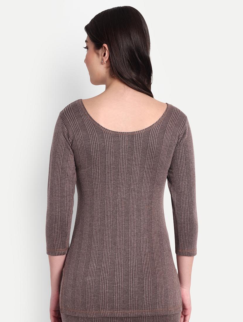 women solid long sleeve scoop neck thermal top - 21570590 - Standard Image - 2