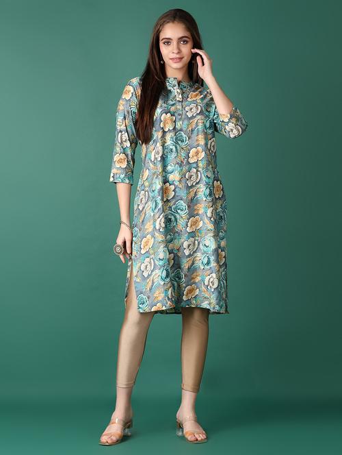 women floral three quarter sleeve straight kurta - 21570674 - Standard Image - 0