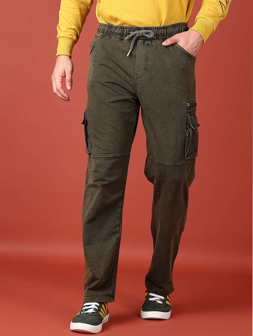 men olive solid cargo