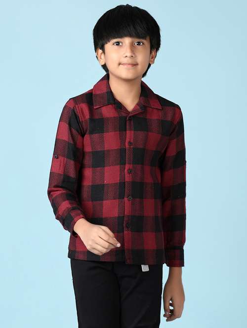 boys checkered collared long sleeves shirt - 21570729 -  Standard Image - 0