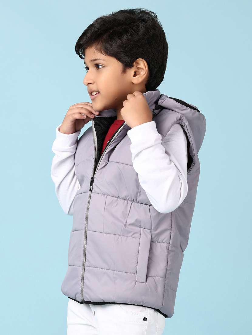 boys solid sleeveless hooded bomber jacket - 21570756 -  Standard Image - 2