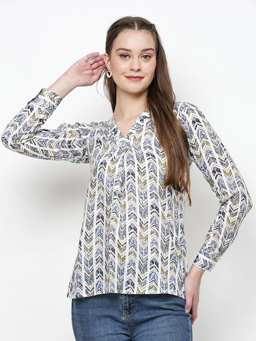 women geometric print long sleeve top