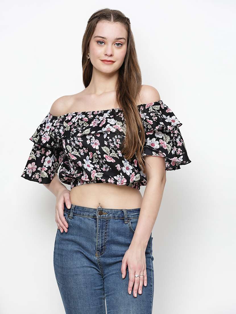 women floral off-shoulder neck crop top