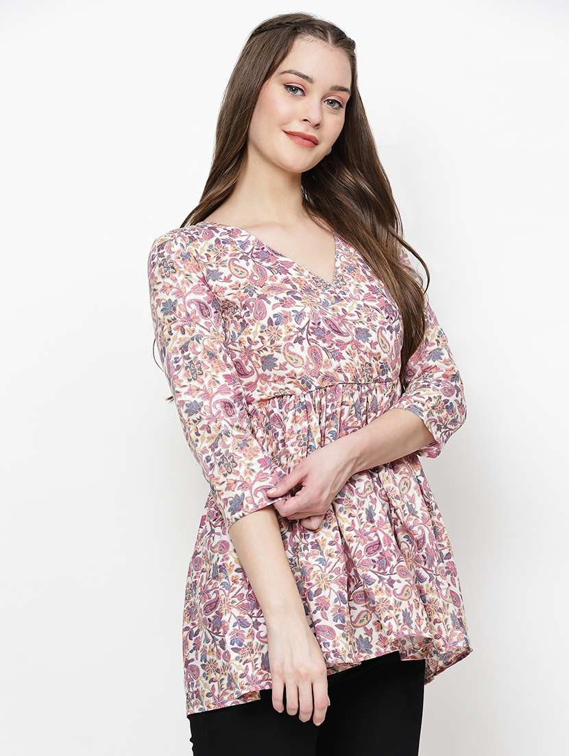 women paisley printed v neck a-line top - 21570896 - Standard Image - 2