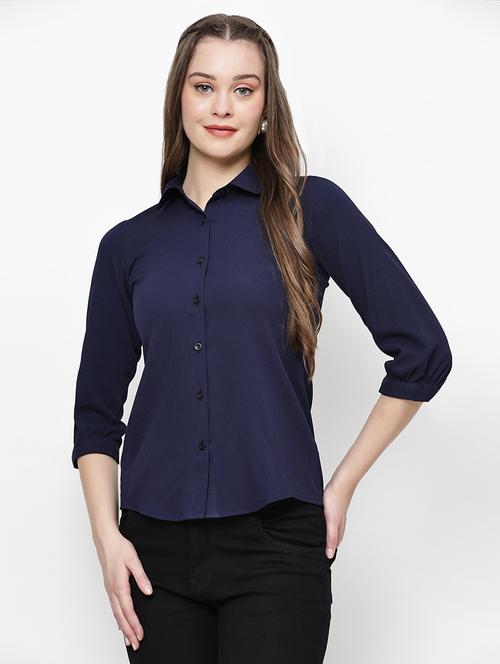 women solid spread collar neck shirt - 21570897 -  Standard Image - 0