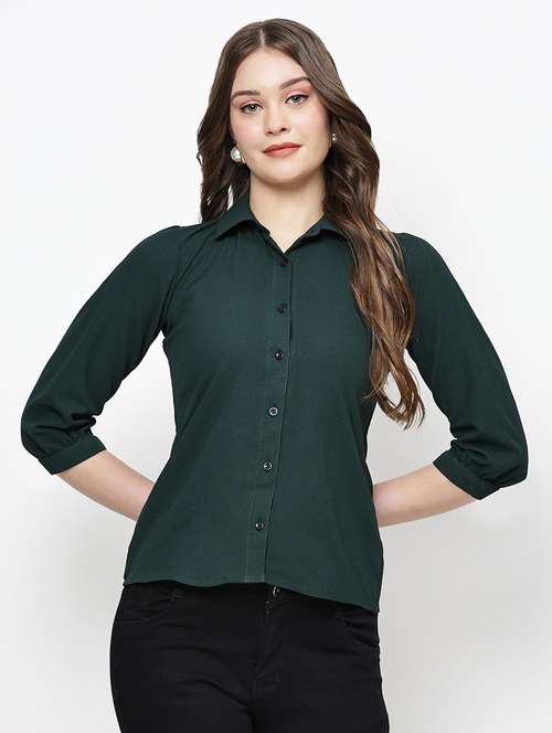women solid spread collar neck shirt - 21570899 -  Standard Image - 0