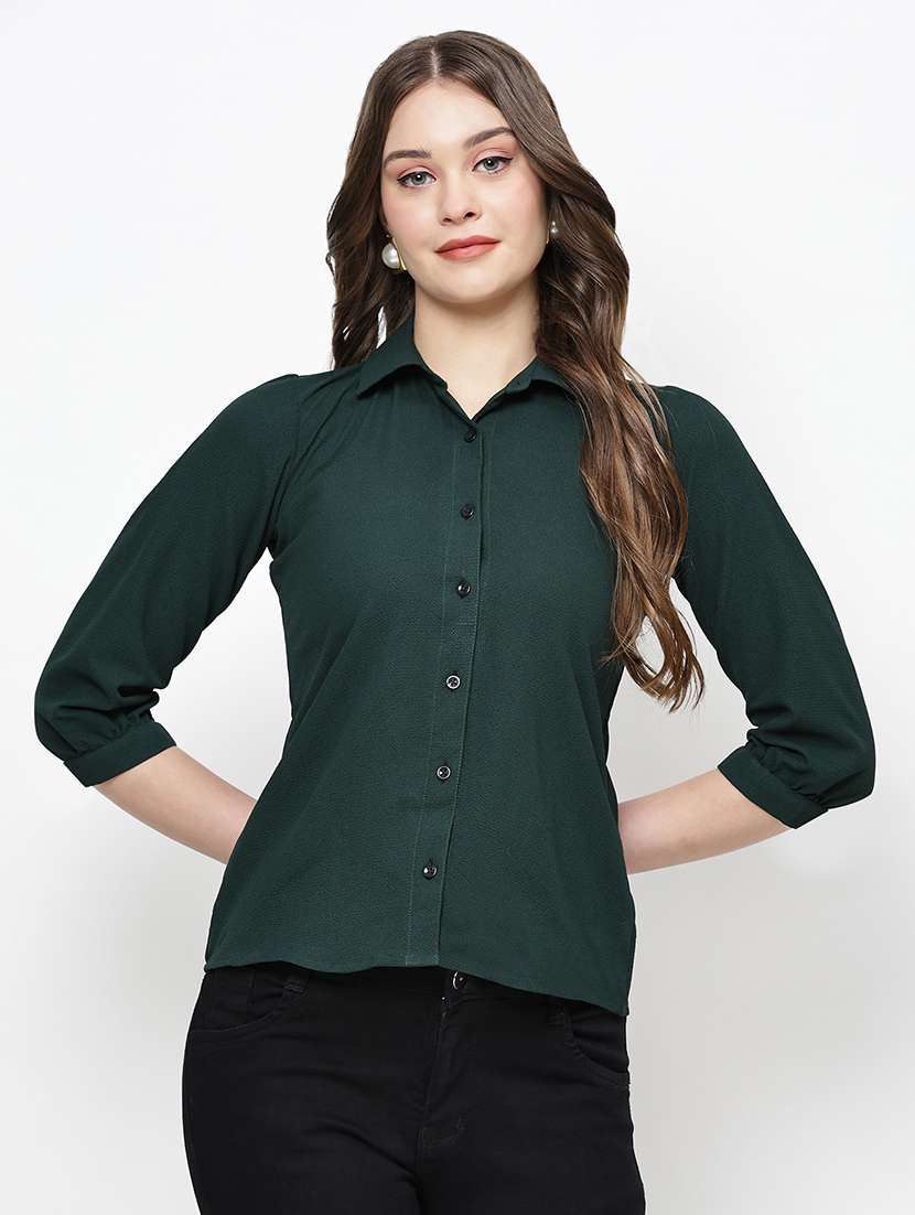 women solid spread collar neck shirt - 21570899 -  Zoom Image - 0