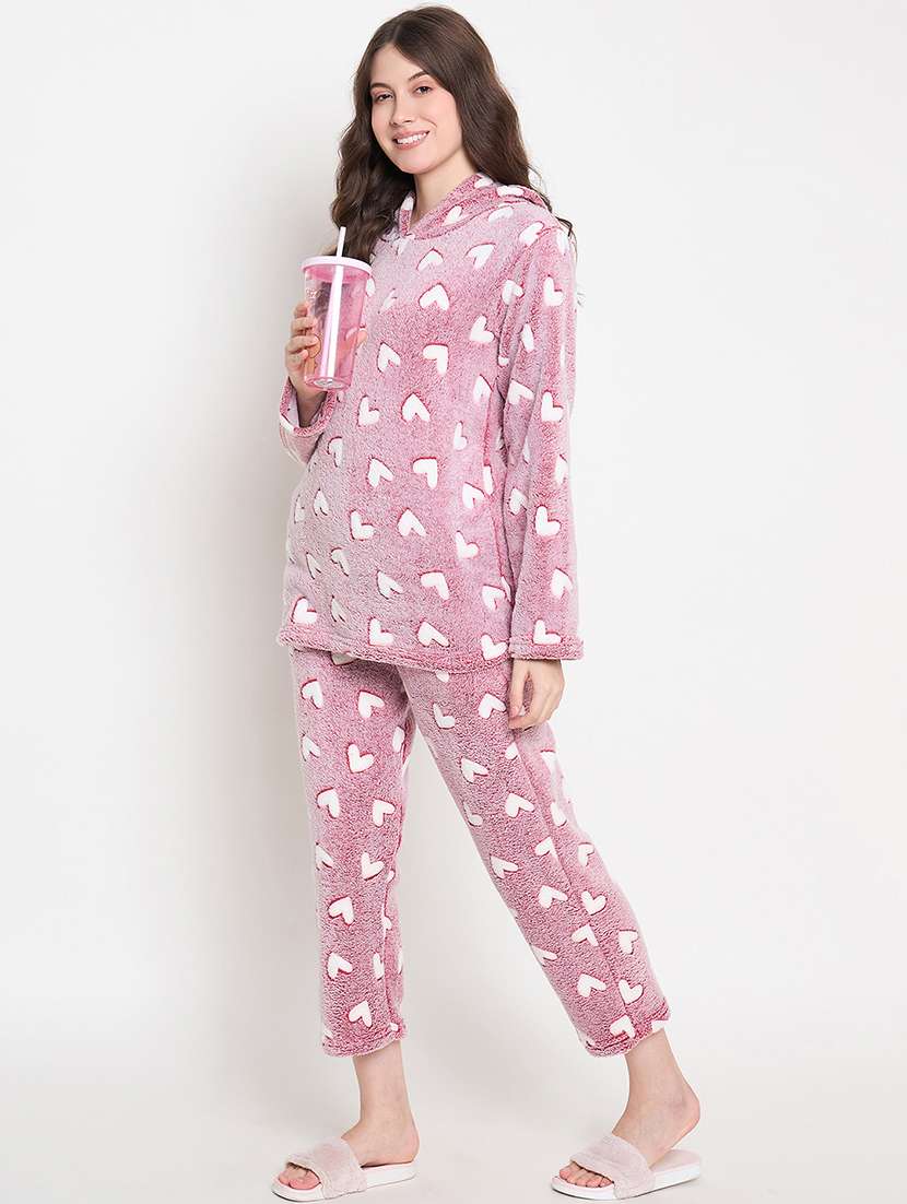 women self designed hooded pyjama nightwear set - 21571142 -  Standard Image - 2