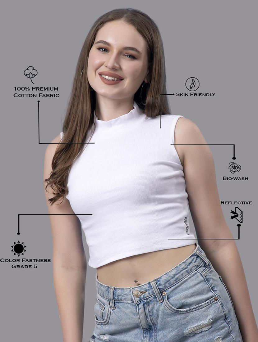 women solid sleeveless crop top - 21571378 - Standard Image - 2