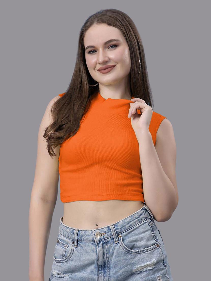 women solid sleeveless crop top - 21571380 -  Zoom Image - 0