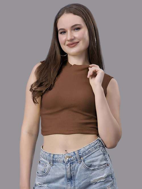 women solid sleeveless crop top - 21571385 -  Standard Image - 0