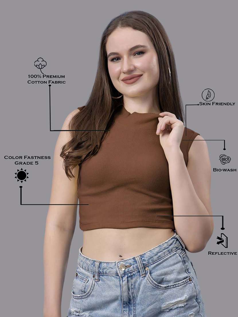 women solid sleeveless crop top - 21571385 - Standard Image - 2