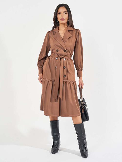 women brown solid wrap dress - 21571399 - Standard Image - 0