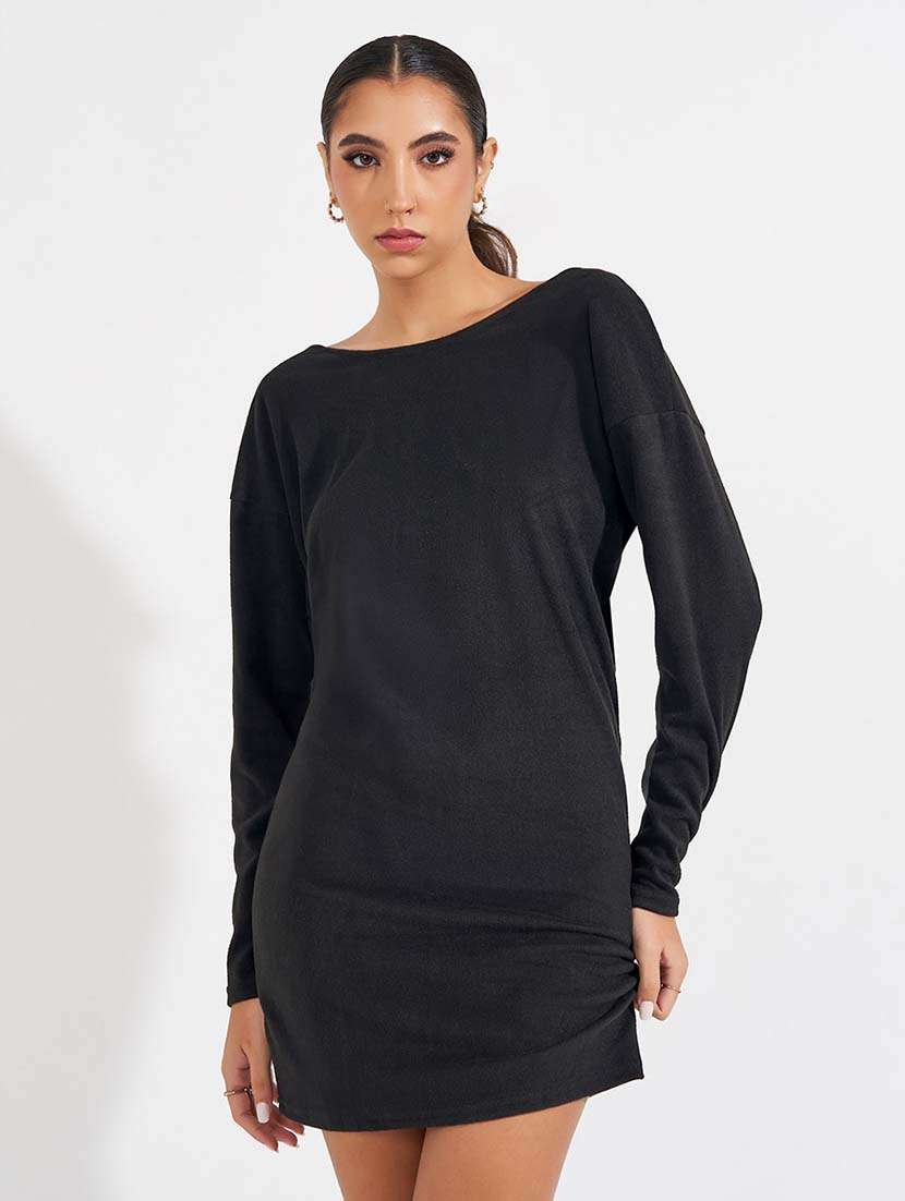 women black solid bodycon dress