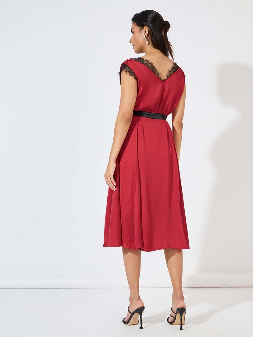 women red solid a-line dress - 21571416 - Standard Image - 2