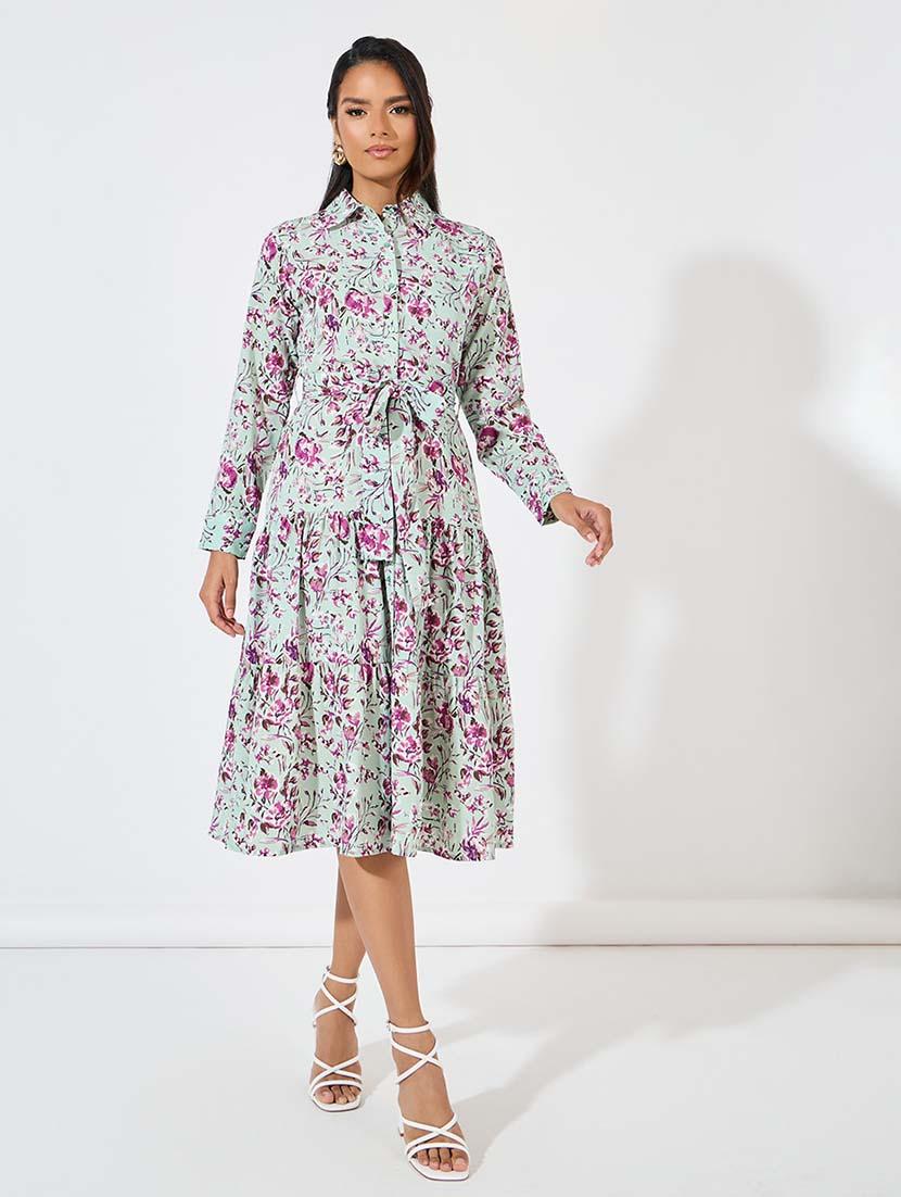 women blue floral printed a-line dress - 21571425 -  Zoom Image - 0