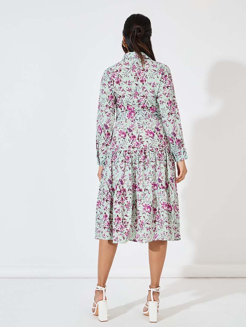 women blue floral printed a-line dress - 21571425 - Standard Image - 2