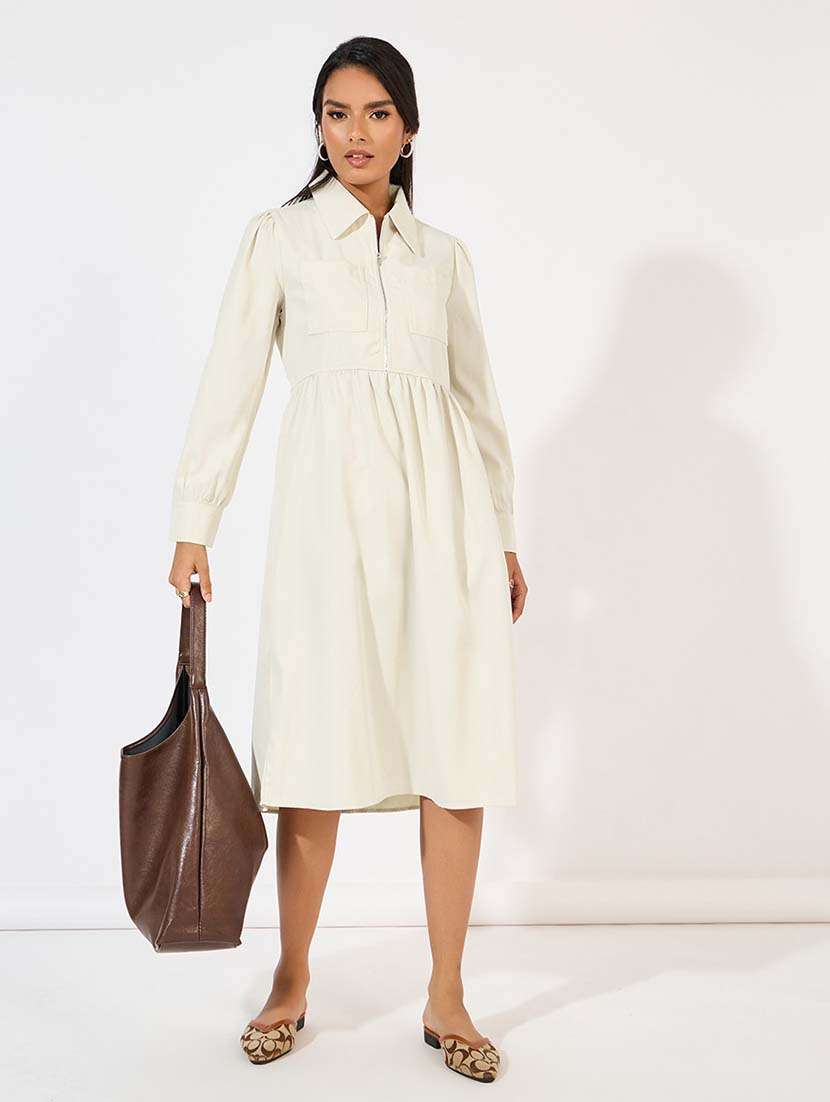 women beige solid a-line dress - 21571427 -  Standard Image - 2