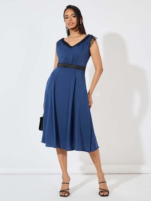 women navy blue solid a-line dress - 21571428 - Standard Image - 0