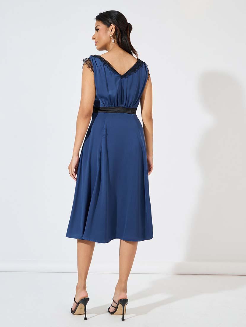 women navy blue solid a-line dress - 21571428 - Standard Image - 2
