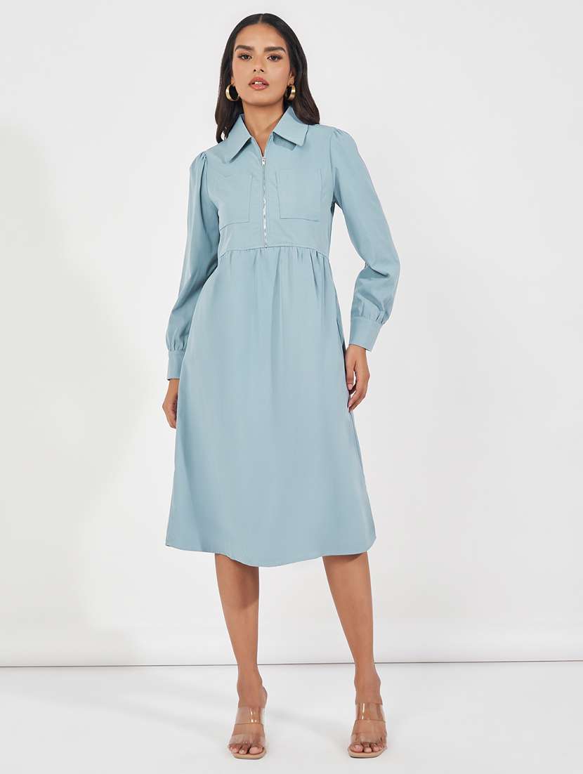 women light blue solid a-line dress - 21571430 -  Standard Image - 2