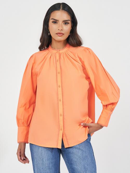 women orange solid regular shirt - 21571457 -  Standard Image - 0