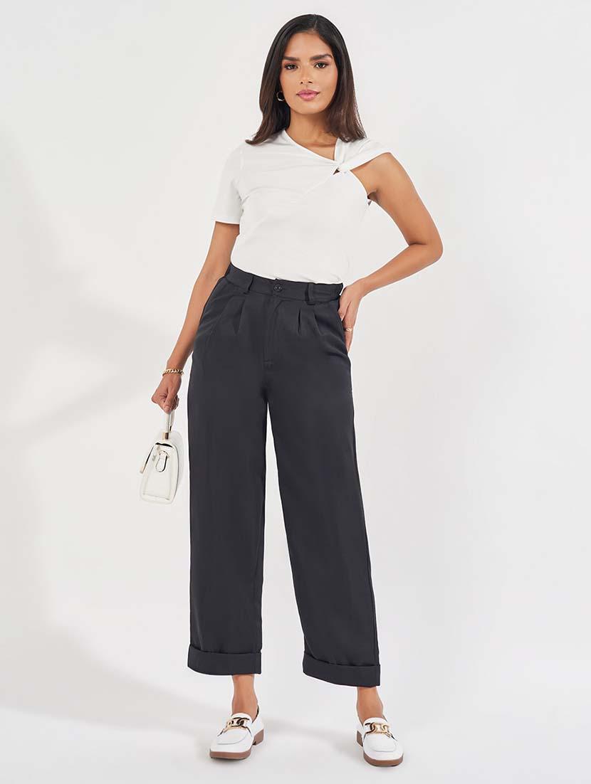 women mid-rise solid wide leg trouser - 21571463 - Standard Image - 2