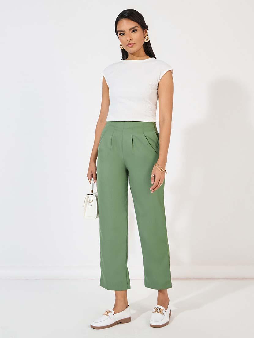 women mid-rise solid wide leg trouser - 21571464 - Standard Image - 2