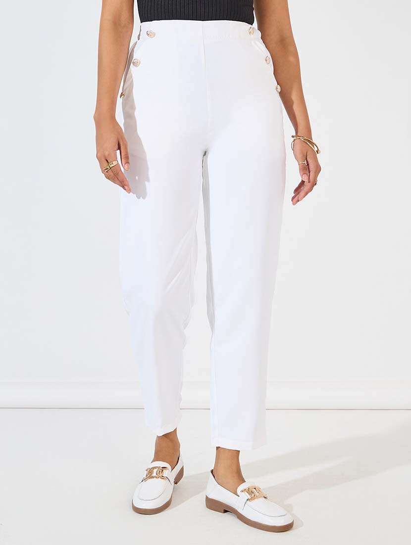women mid-rise solid wide leg trouser