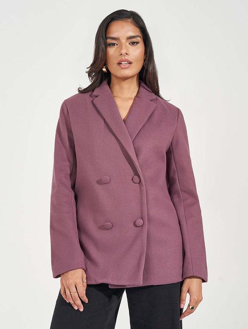 women burgundy solid double breasted blazer - 21571470 -  Standard Image - 0