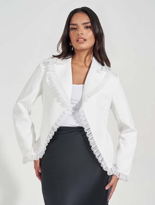 women white solid casual blazer - 21571471 - Standard Image - 0