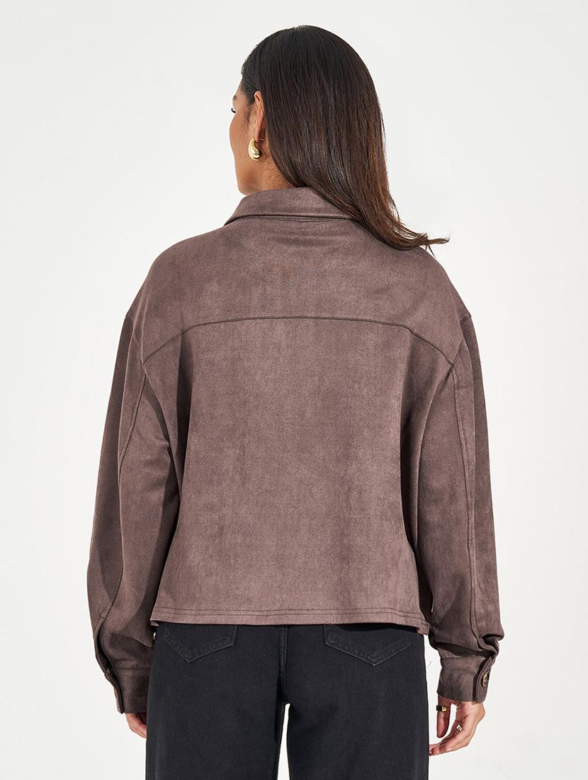 women brown solid long sleeve regular jacket - 21571476 - Standard Image - 2