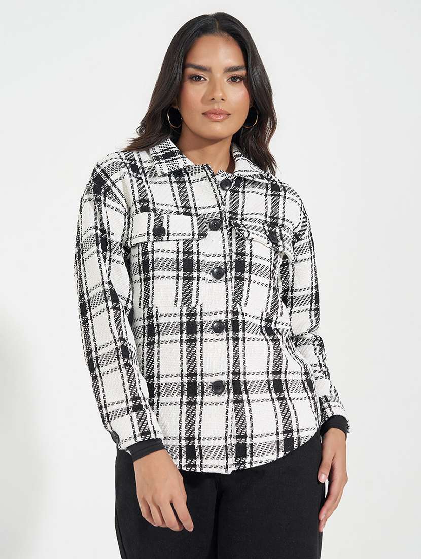 women white checkered regular shacket