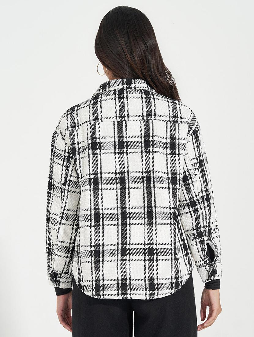 women white checkered regular shacket - 21571480 - Standard Image - 2