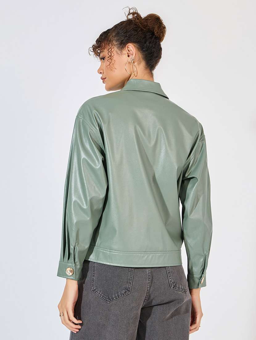 women olive solid regular jacket - 21571481 -  Standard Image - 2