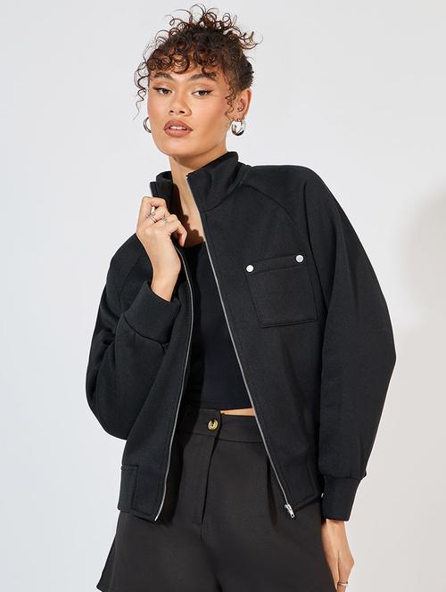 women black solid biker jacket - 21571483 -  Standard Image - 0