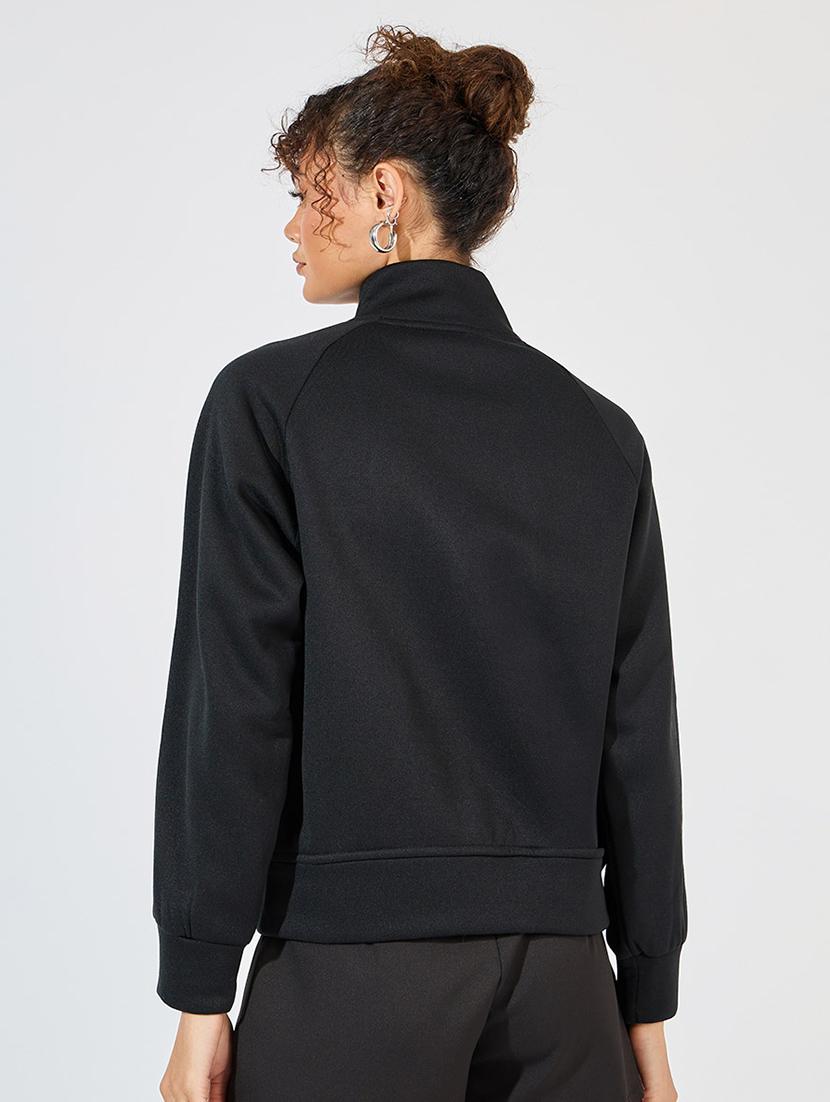 women black solid biker jacket - 21571483 - Standard Image - 2
